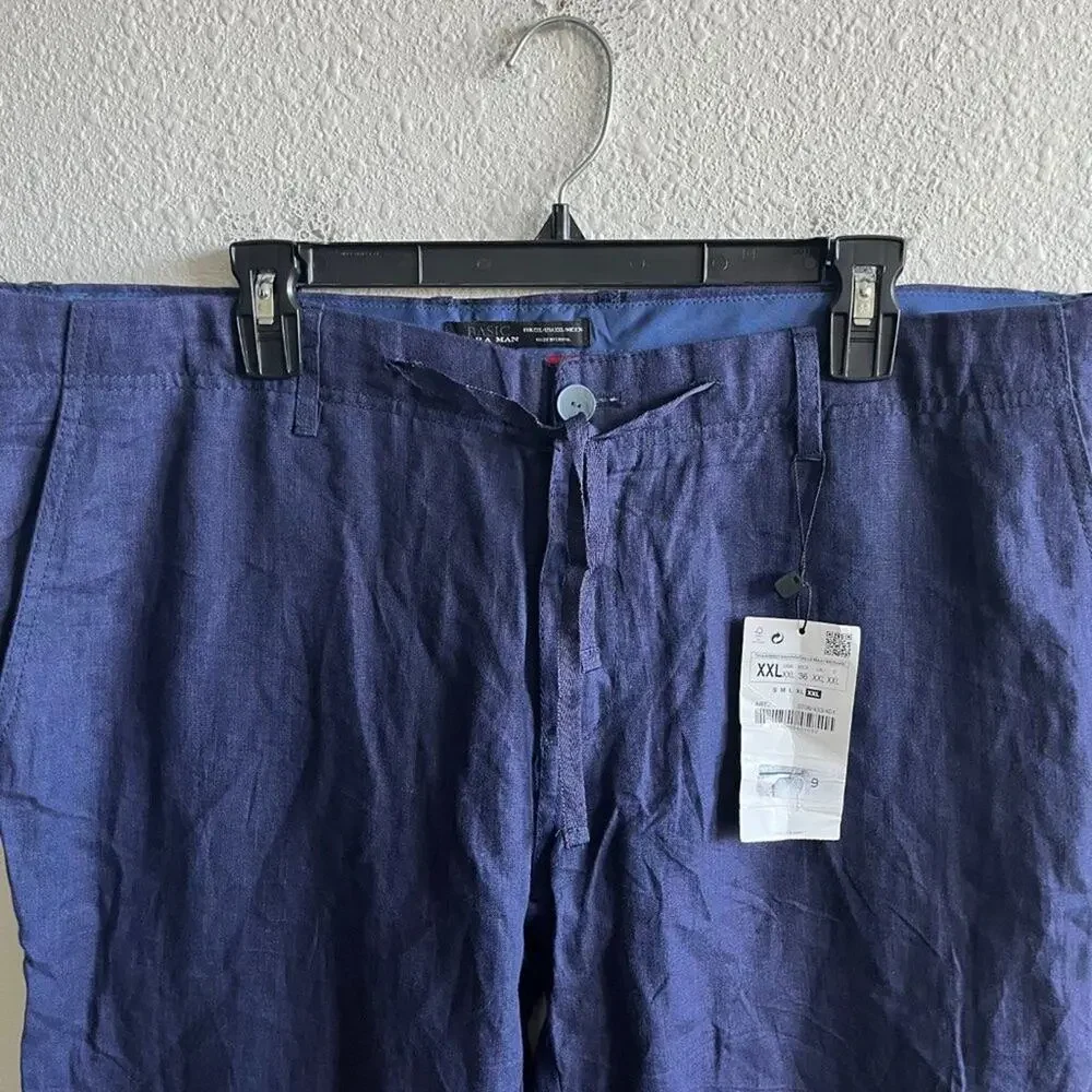 NWT Zara Men's Blue Linen Pants Size XXL Style 0706/433/01
